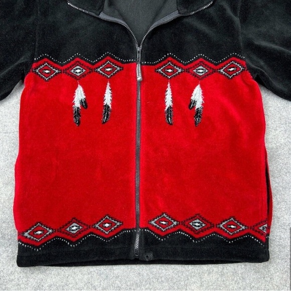 VGT Northern Lifestyles Jacket Mens Medium Red Black Fleece Full Zip Wolf - Picture 9 of 14